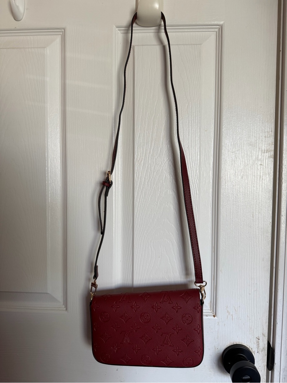 Burgundy Embossed Monogram Crossbody - Picture 7 of 7